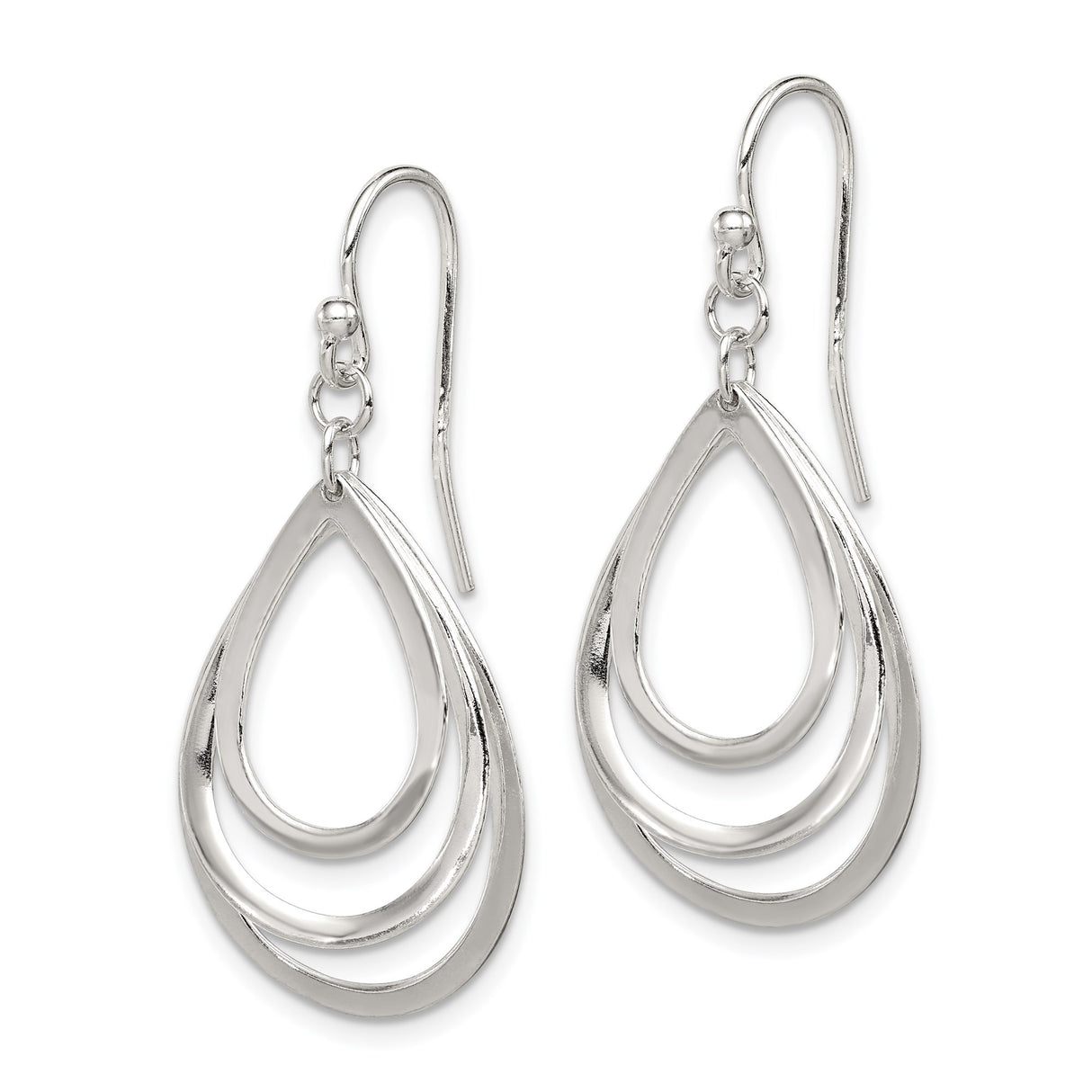 Sterling Silver Dangle Earrings with Triple Open Teardrop Loops, Polished Minimalist Design