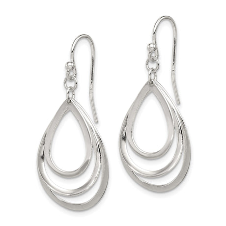Sterling Silver Dangle Earrings with Triple Open Teardrop Loops, Polished Minimalist Design