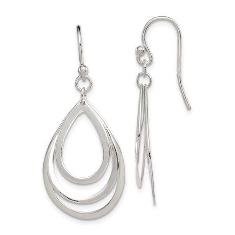 Sterling Silver Dangle Earrings with Triple Open Teardrop Loops, Polished Minimalist Design