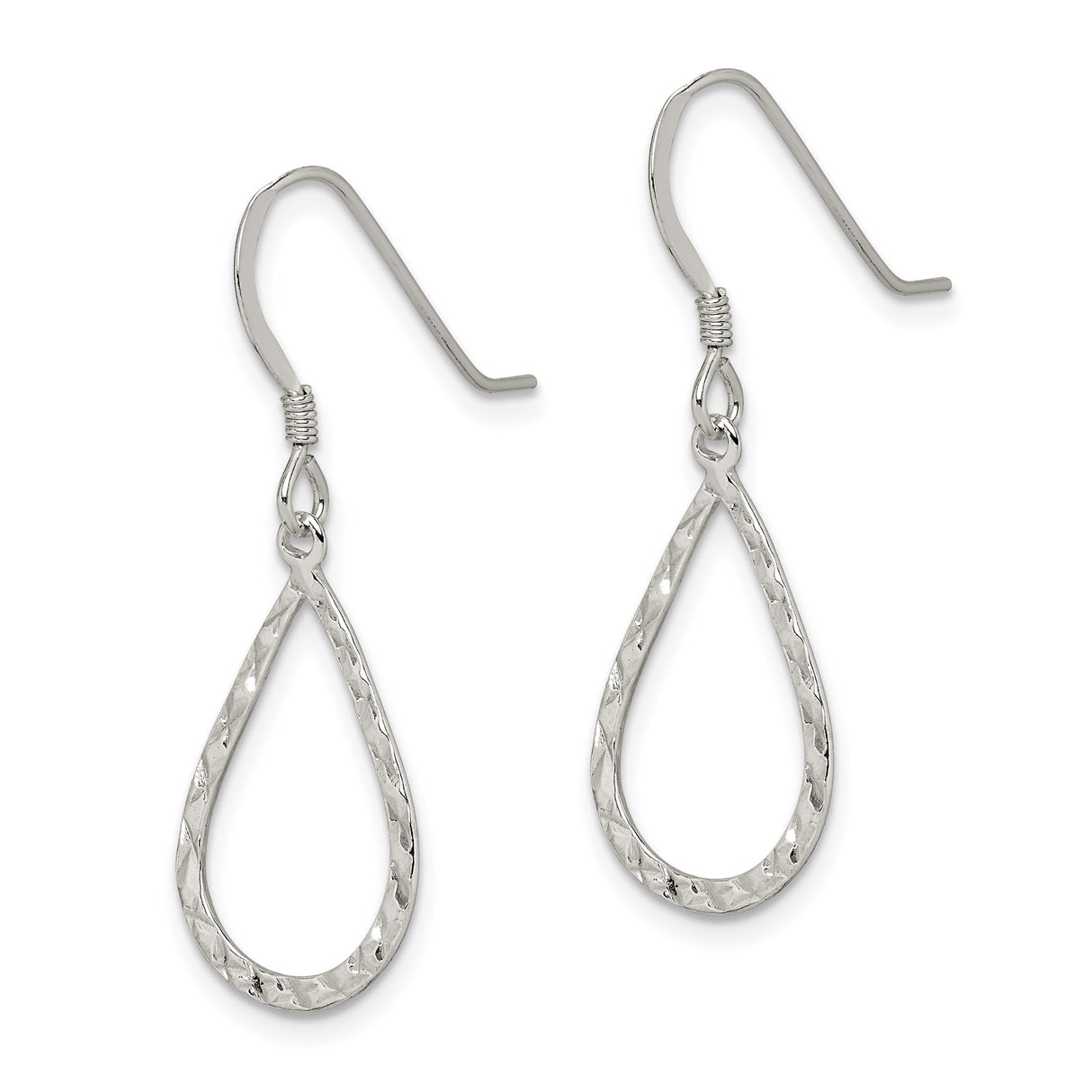 Sterling Silver Teardrop Dangle Earrings with Hammered Texture and Matte Finish