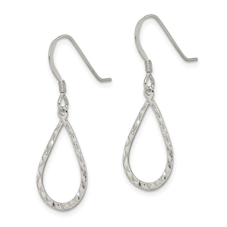 Sterling Silver Teardrop Dangle Earrings with Hammered Texture and Matte Finish