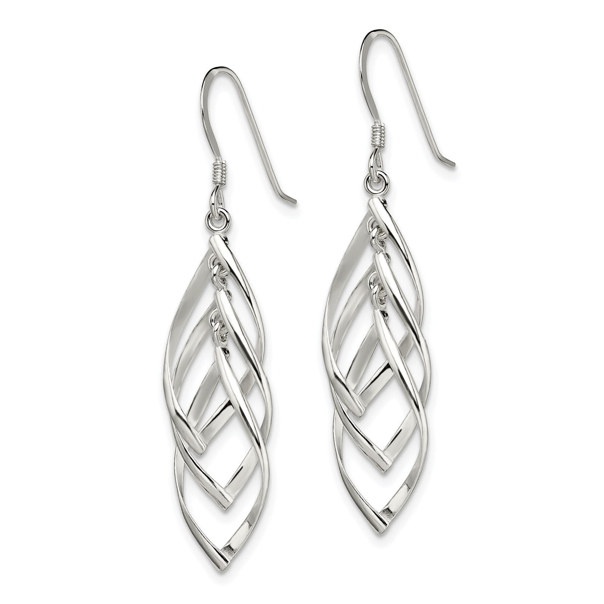 Sterling Silver Dangle Earrings with Twisted Openwork Leaf Design