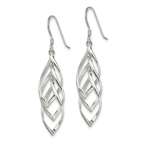 Sterling Silver Dangle Earrings with Twisted Openwork Leaf Design