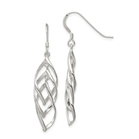 Sterling Silver Dangle Earrings with Twisted Openwork Leaf Design
