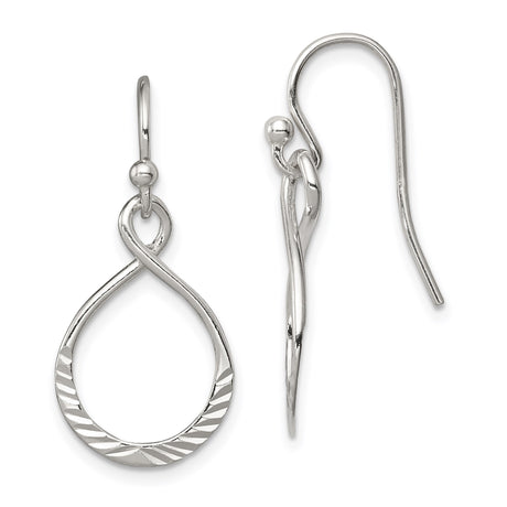 Sterling Silver Infinity Drop Earrings with Open Teardrop Loops and Etched Accents