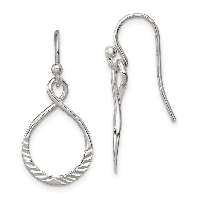 Sterling Silver Infinity Drop Earrings with Open Teardrop Loops and Etched Accents
