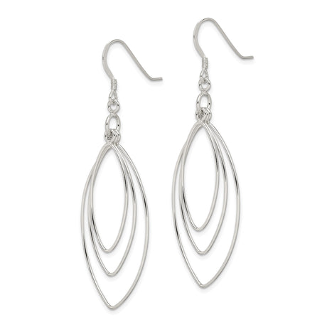 Sterling Silver Marquise Shape Dangle Earrings with Layered Open Wire Design