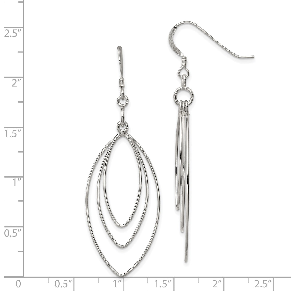 Sterling Silver Marquise Shape Dangle Earrings with Layered Open Wire Design