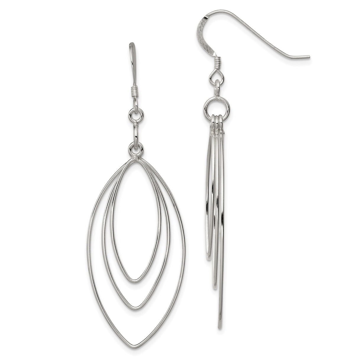 Sterling Silver Marquise Shape Dangle Earrings with Layered Open Wire Design
