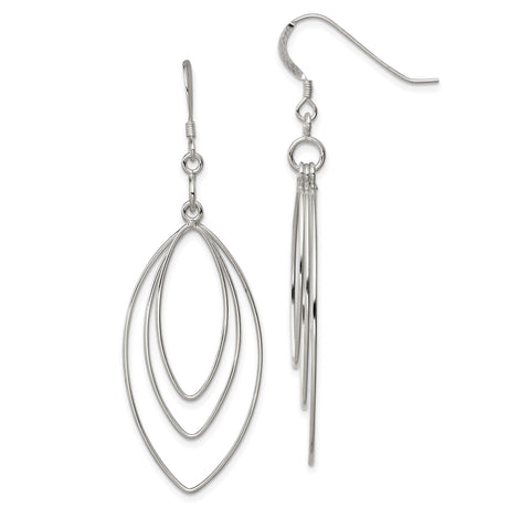 Sterling Silver Marquise Shape Dangle Earrings with Layered Open Wire Design