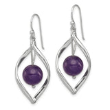 Sterling Silver Drop Earrings with Amethyst Bead, Open Marquise Twist Design