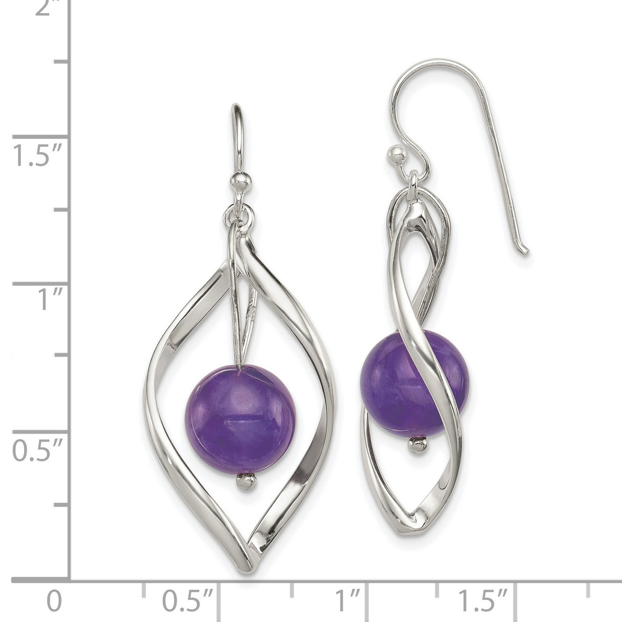 Sterling Silver Drop Earrings with Amethyst Bead, Open Marquise Twist Design
