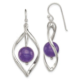 Sterling Silver Drop Earrings with Amethyst Bead, Open Marquise Twist Design