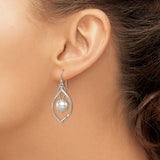 Sterling Silver Dangle Earrings with Simulated Pearls, Twisted Marquise Frame Design