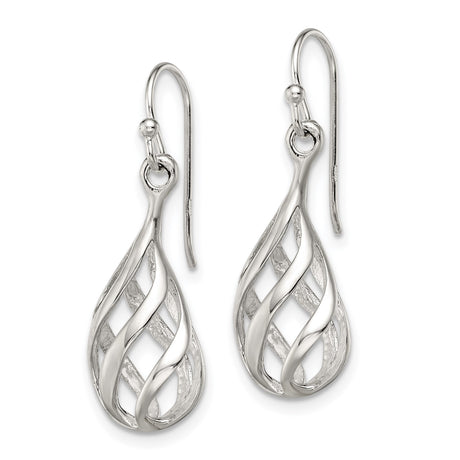 Sterling Silver Dangle Earrings with Open Teardrop Twist and Intertwined Loop Design