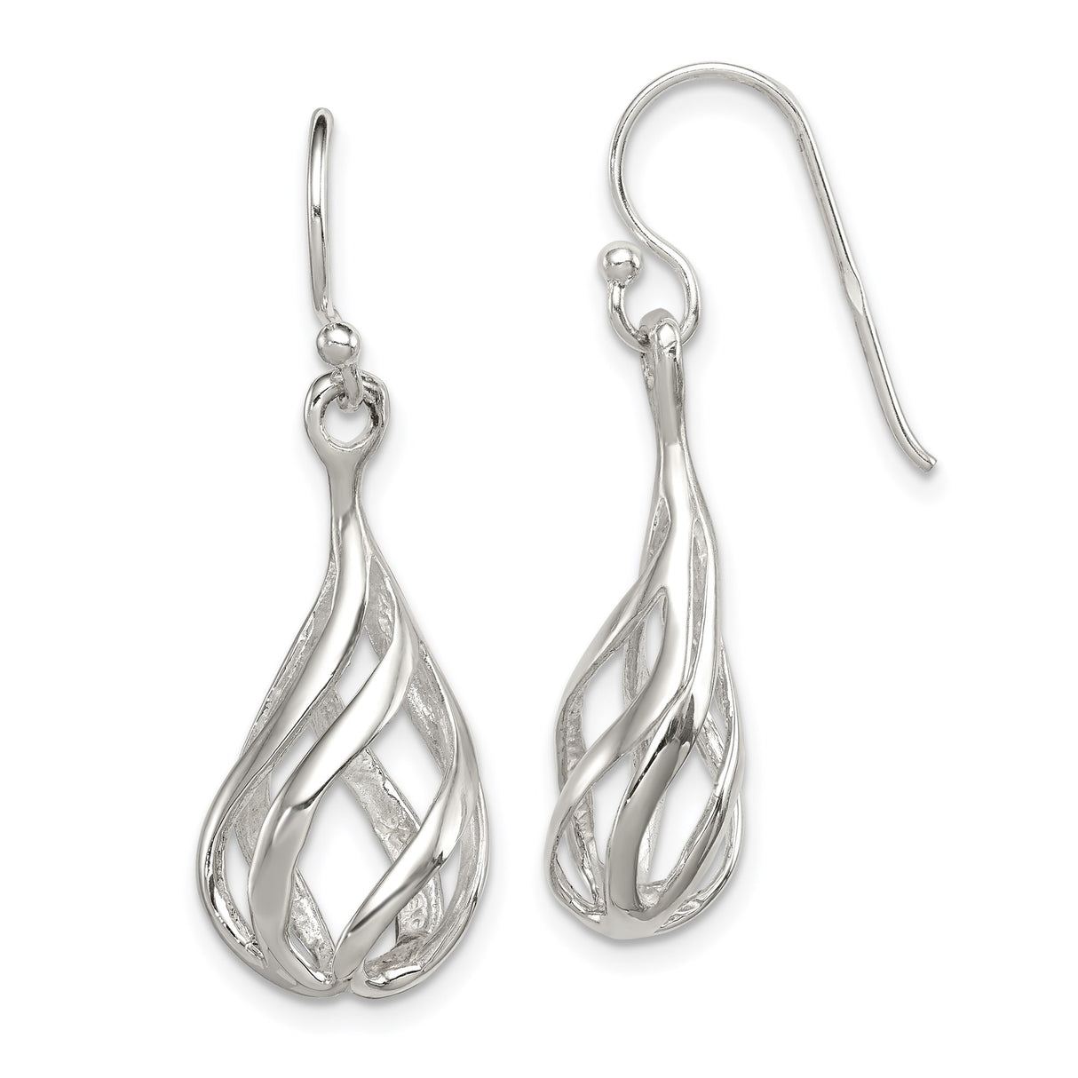 Sterling Silver Dangle Earrings with Open Teardrop Twist and Intertwined Loop Design