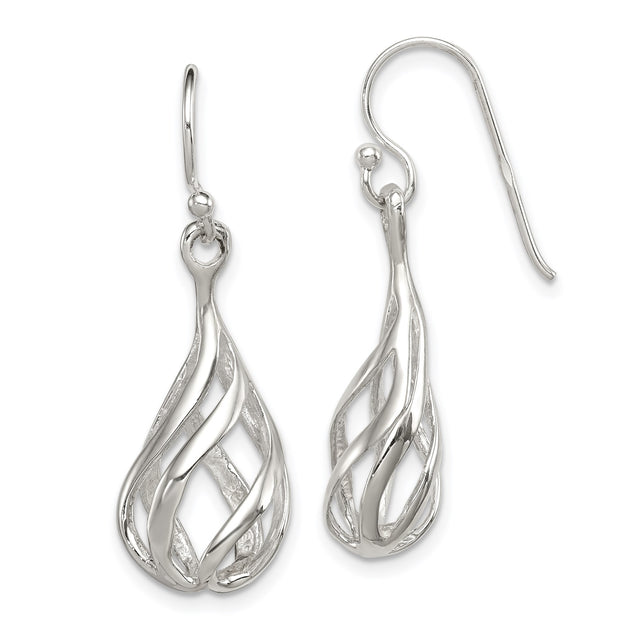 Sterling Silver Dangle Earrings with Open Teardrop Twist and Intertwined Loop Design