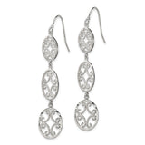 Sterling Silver Dangle Earrings with Three Oval Medallions, Filigree Scrollwork Design, Boho Vintage Style