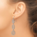 Sterling Silver Dangle Earrings with Three Oval Medallions, Filigree Scrollwork Design, Boho Vintage Style