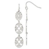 Sterling Silver Dangle Earrings with Three Oval Medallions, Filigree Scrollwork Design, Boho Vintage Style