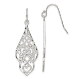 Sterling Silver Dangle Earrings with Teardrop Shape and Filigree Leaf Vine Design