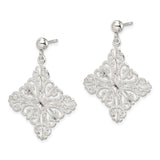 Sterling Silver Cross Dangle Earrings with Filigree Openwork and Floral Motif