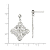 Sterling Silver Cross Dangle Earrings with Filigree Openwork and Floral Motif
