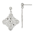 Sterling Silver Cross Dangle Earrings with Filigree Openwork and Floral Motif