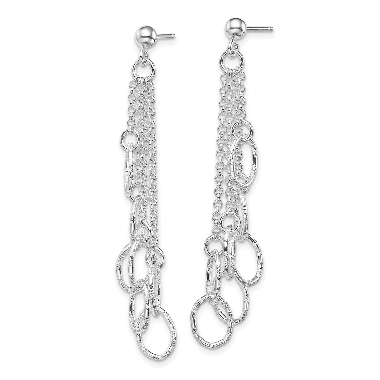 Sterling Silver Dangle Earrings with Layered Chains and Oval Links, Boho Drop Design