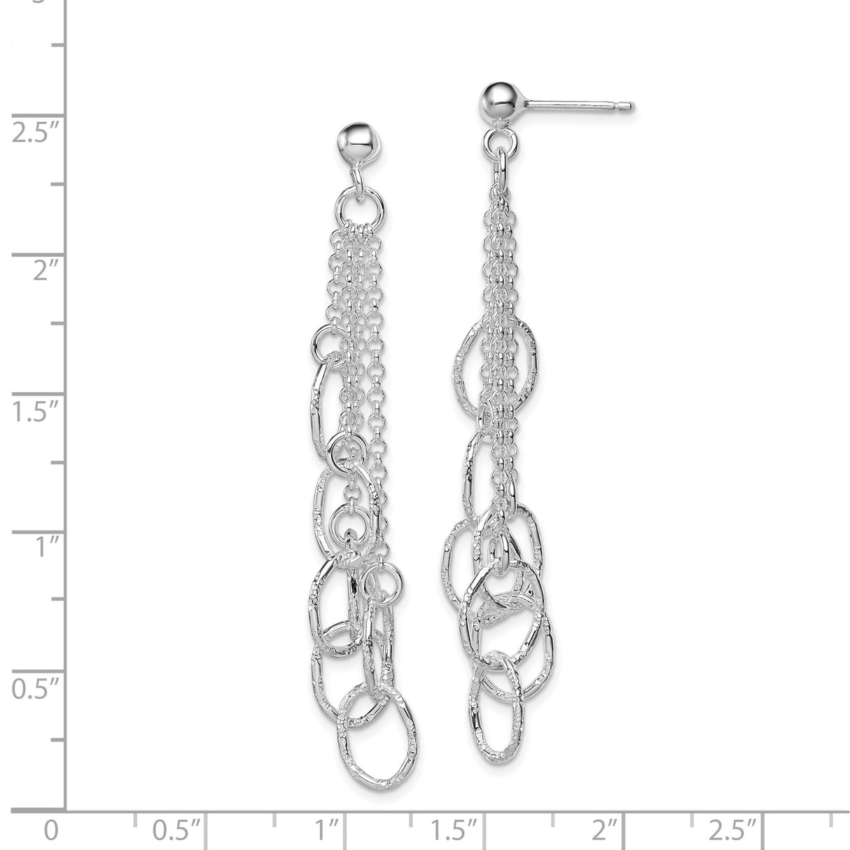 Sterling Silver Dangle Earrings with Layered Chains and Oval Links, Boho Drop Design