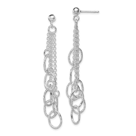Sterling Silver Dangle Earrings with Layered Chains and Oval Links, Boho Drop Design