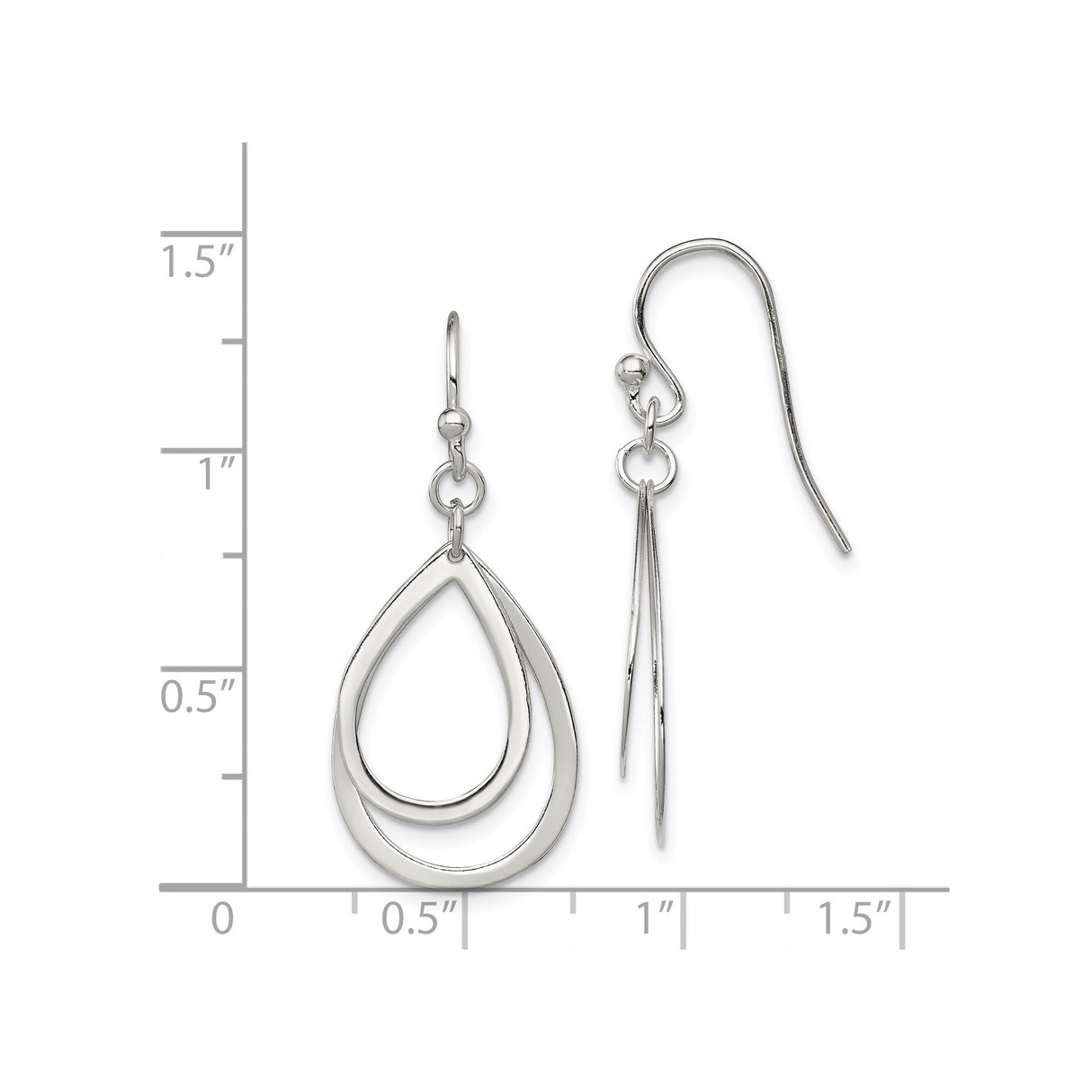 Sterling Silver Double Open Teardrop Dangle Earrings, Lightweight Polished Loops, Minimalist Design