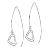 Sterling Silver Threader Earrings with Open Double Heart Charms, Minimalist Romantic Style