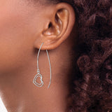 Sterling Silver Threader Earrings with Open Double Heart Charms, Minimalist Romantic Style