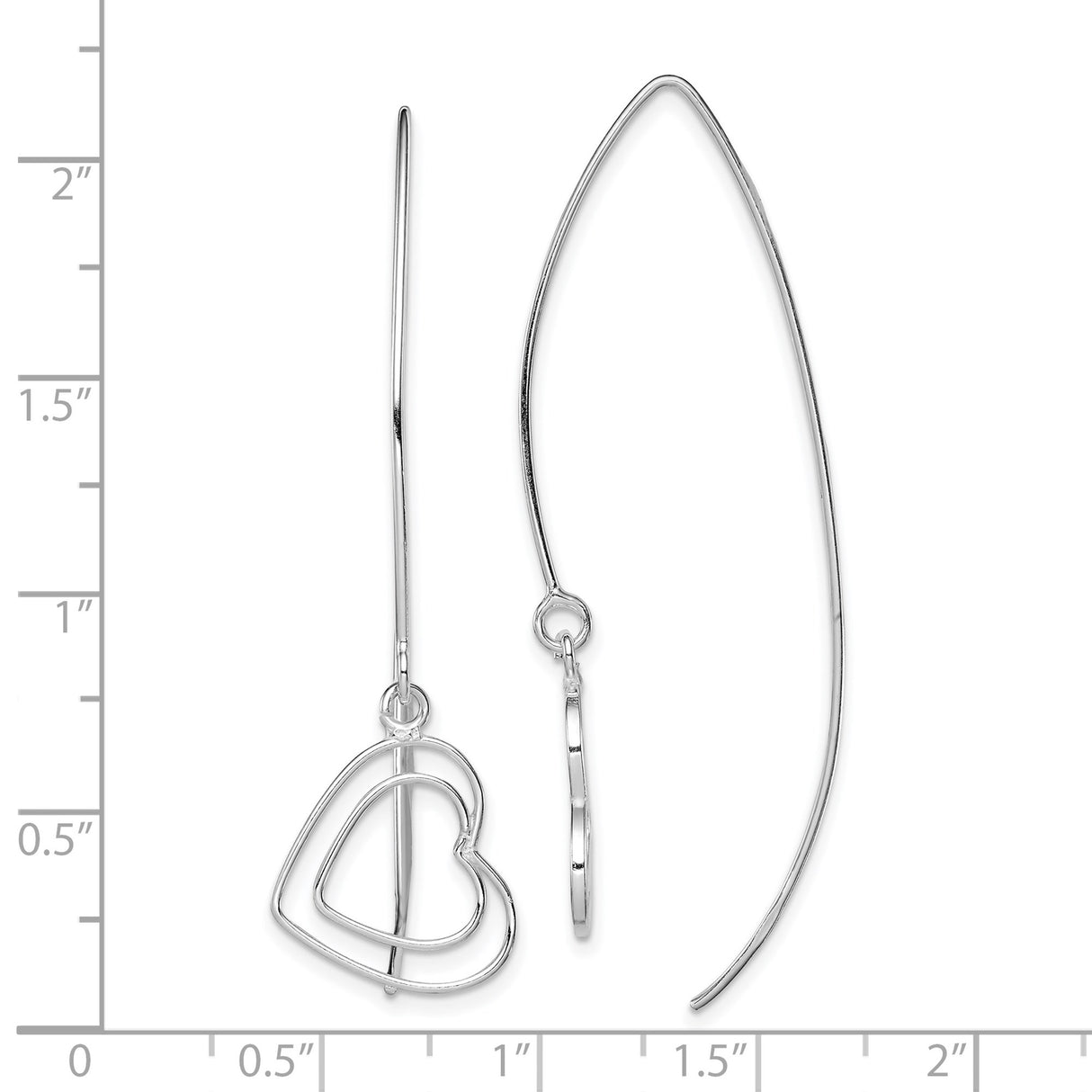 Sterling Silver Threader Earrings with Open Double Heart Charms, Minimalist Romantic Style