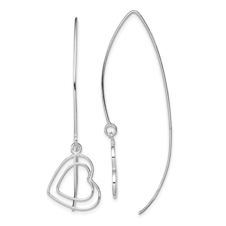 Sterling Silver Threader Earrings with Open Double Heart Charms, Minimalist Romantic Style
