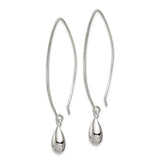 Sterling Silver Dangle Earrings with Polished Teardrop, Elongated Hook, Minimalist Style for Women