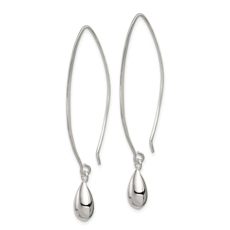 Sterling Silver Dangle Earrings with Polished Teardrop, Elongated Hook, Minimalist Style for Women