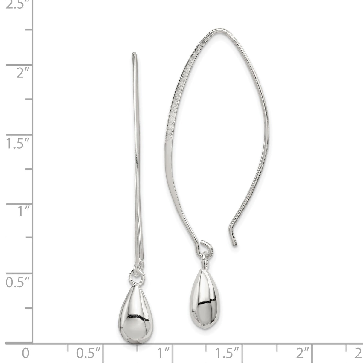 Sterling Silver Dangle Earrings with Polished Teardrop, Elongated Hook, Minimalist Style for Women