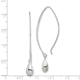 Sterling Silver Dangle Earrings with Polished Teardrop, Elongated Hook, Minimalist Style for Women