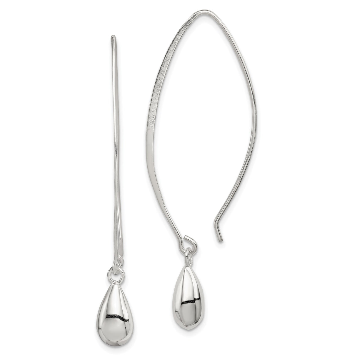 Sterling Silver Dangle Earrings with Polished Teardrop, Elongated Hook, Minimalist Style for Women