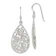 Sterling Silver Teardrop Dangle Earrings with Openwork Floral Scroll Filigree Design