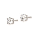 Sterling Silver Stud Earrings with Round Cubic Zirconia, Four Prong Solitaire Design