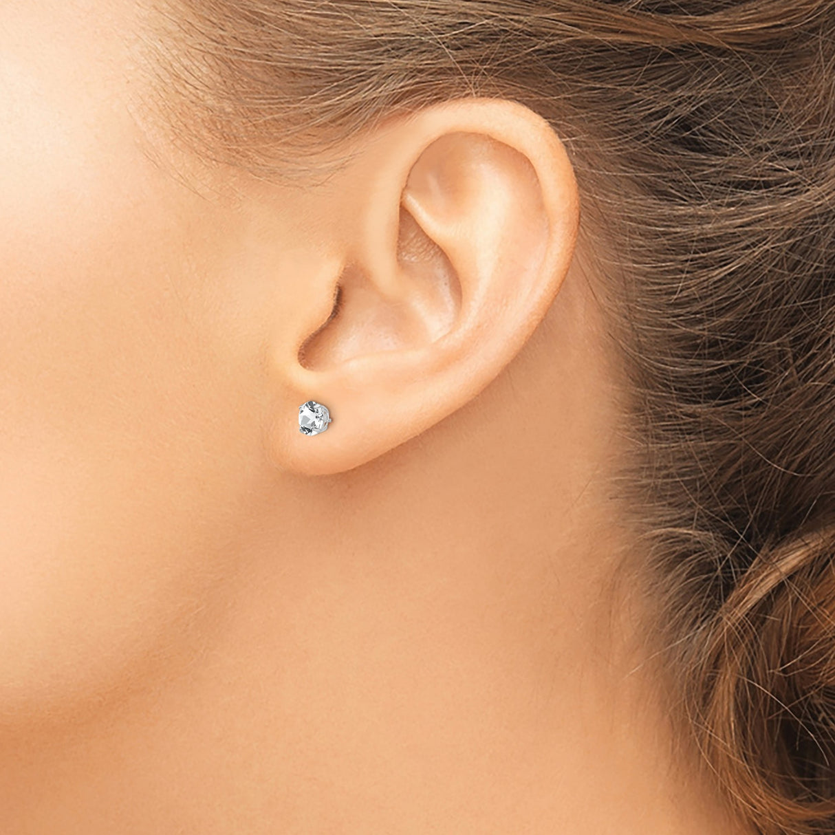 Sterling Silver Stud Earrings with Round Cut Cubic Zirconia in Four-Prong Setting