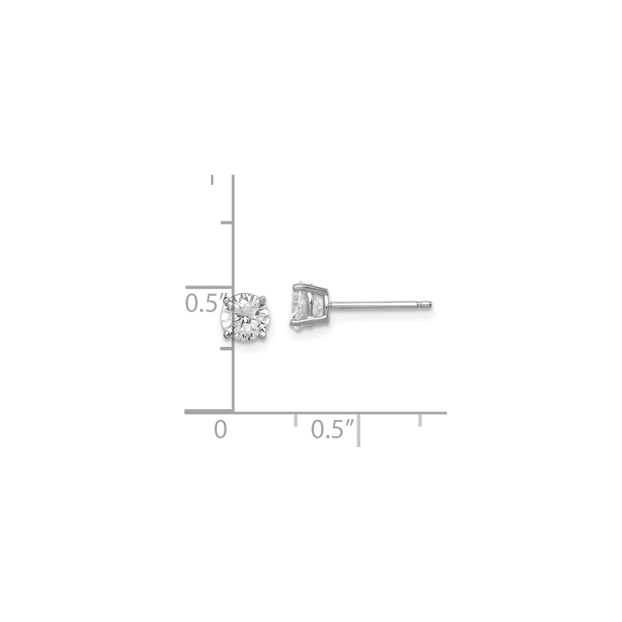 Sterling Silver Stud Earrings with Round Cut Cubic Zirconia in Four-Prong Setting