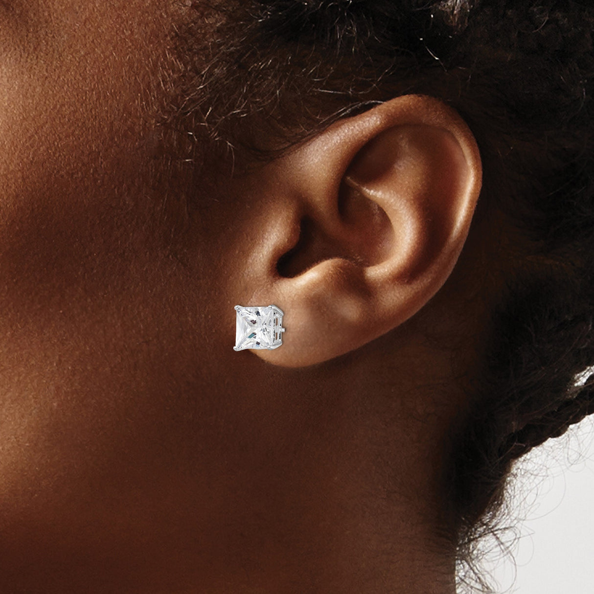 Sterling Silver Stud Earrings with 8mm Princess Cut Cubic Zirconia, Classic Square Design