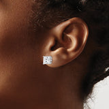 Sterling Silver Stud Earrings with 8mm Princess Cut Cubic Zirconia, Classic Square Design