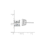 Sterling Silver Stud Earrings with 8mm Princess Cut Cubic Zirconia, Classic Square Design