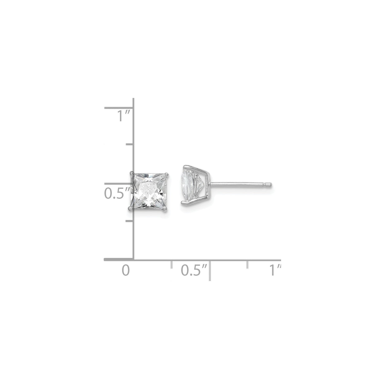 Sterling Silver Stud Earrings with Square Cut Cubic Zirconia, Minimalist Classic Design