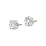 Sterling Silver Princess Cut Stud Earrings with Clear Cubic Zirconia, Minimalist Four Prong Setting
